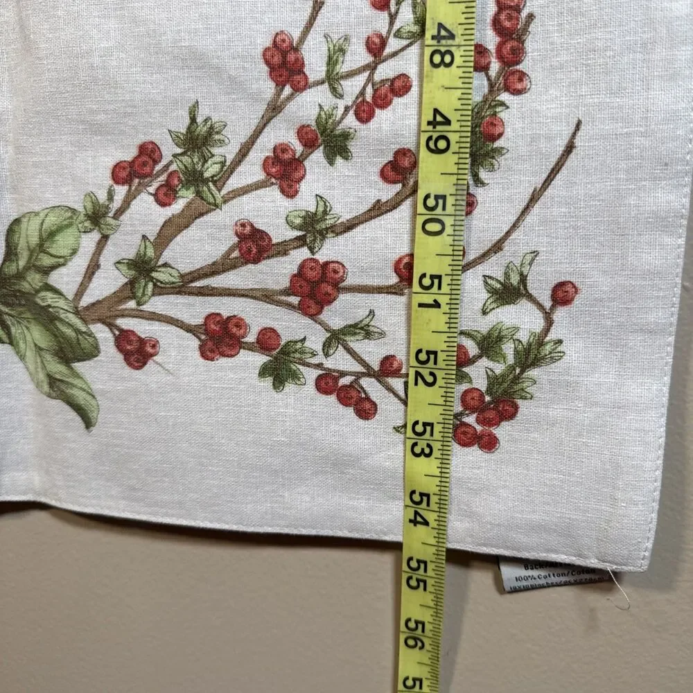 Pottery Barn Christmas Table Runner 18x108 Linen Cotton Poinsettia Holly Holiday